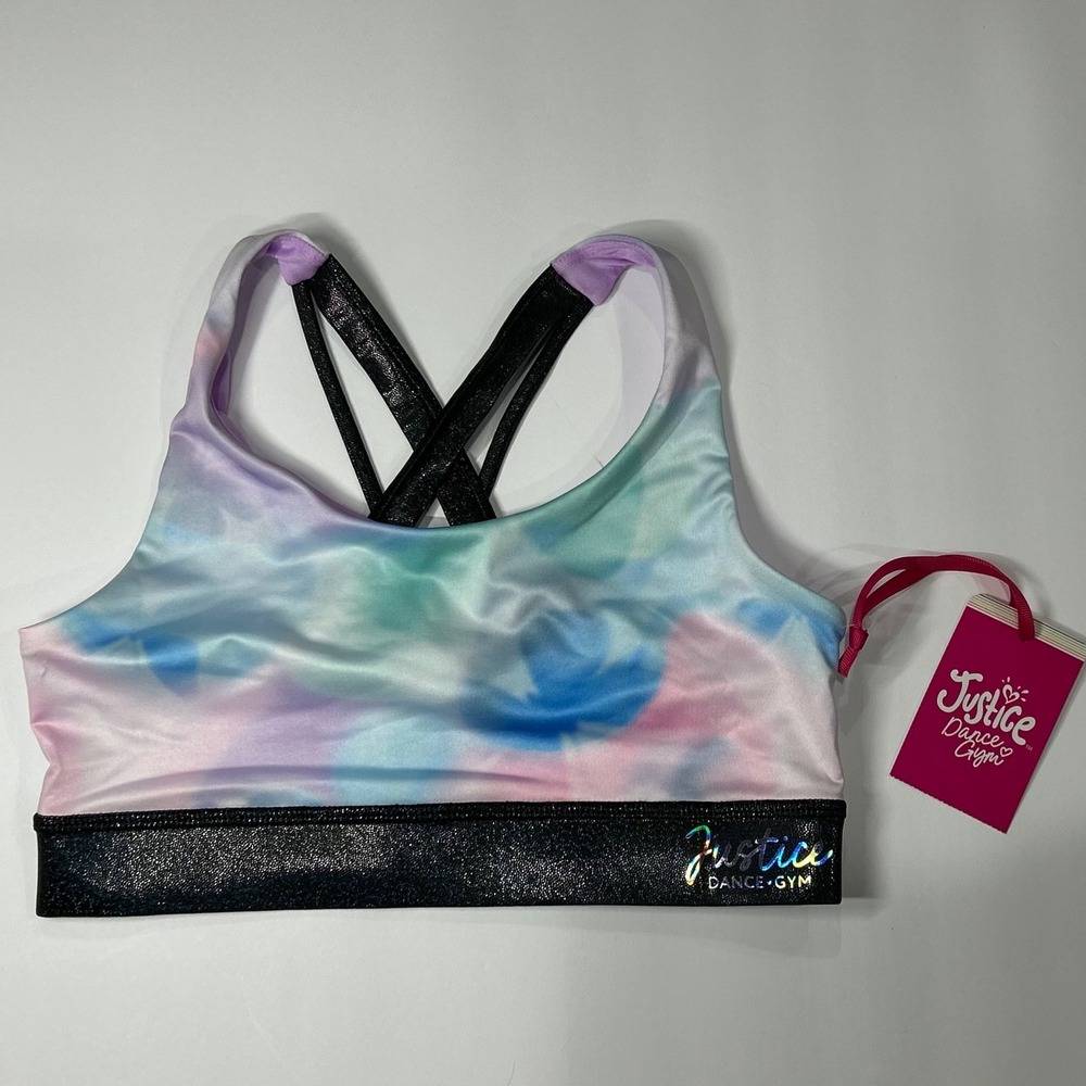 Justice Girls Purple Butterfly Cloud Dye Dance Gym Sports Bra Size L 12-14 NEW